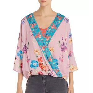 Tolani Collection Floral Oversized Faux Wrap Blouse Top Size Large New w…